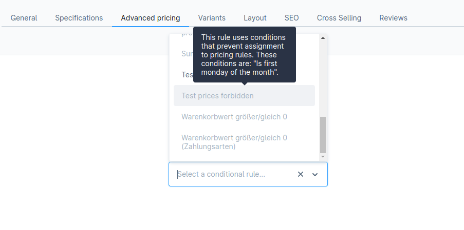 Select component with disabled rules